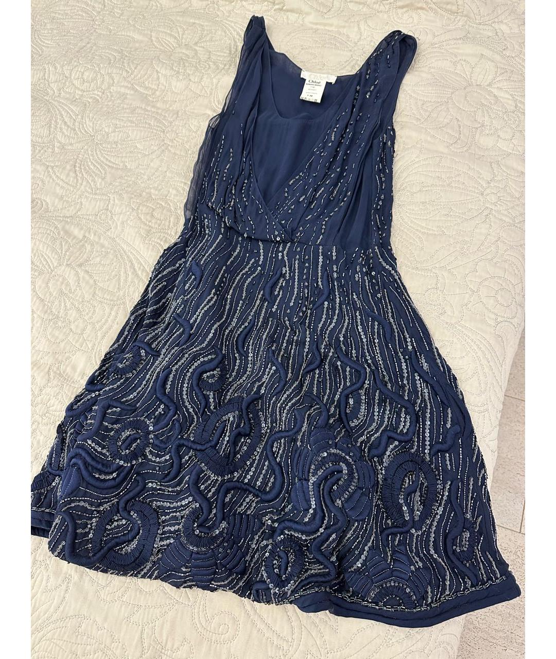 CHLOE Темно-синее шелковое вечернее платье, фото 9