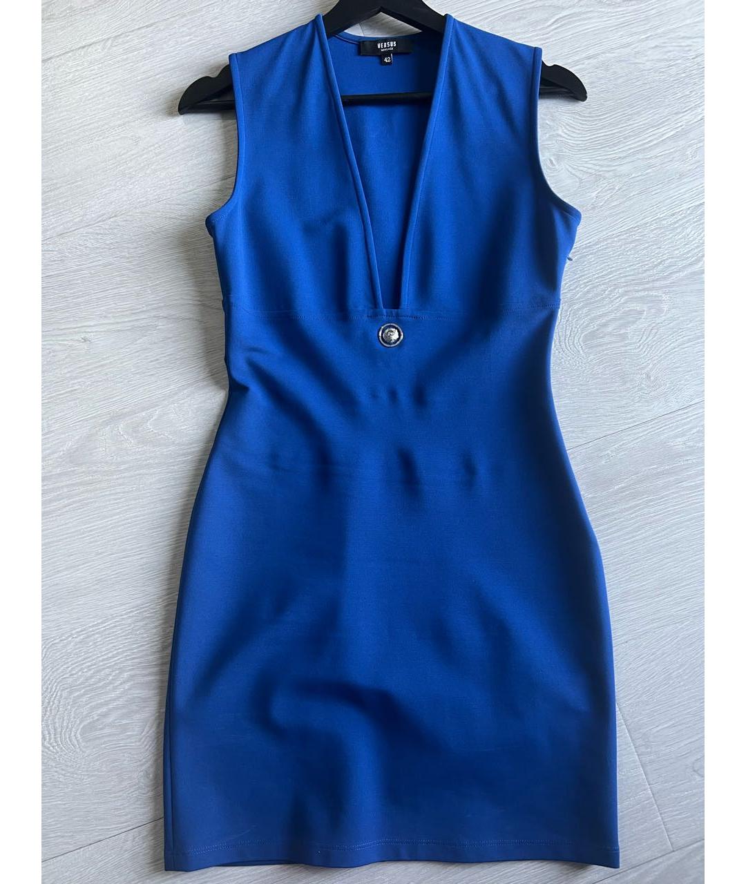 VERSUS VERSACE Синее вискозное коктейльное платье, фото 8