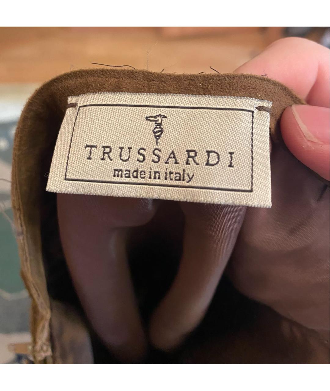 TRUSSARDI Хаки кожаная юбка миди, фото 3