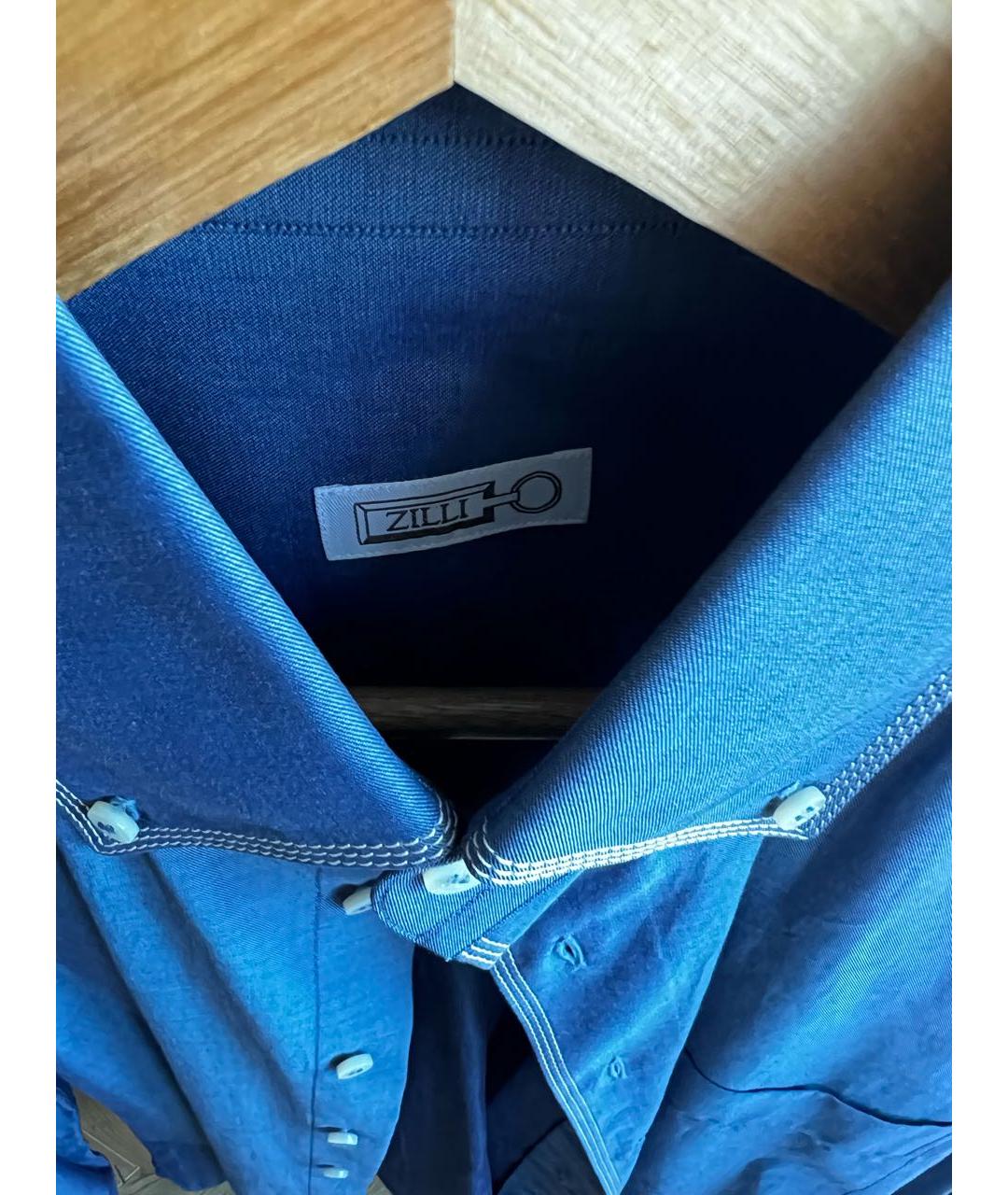 ZILLI Синяя хлопко-шелковая классическая рубашка, фото 3
