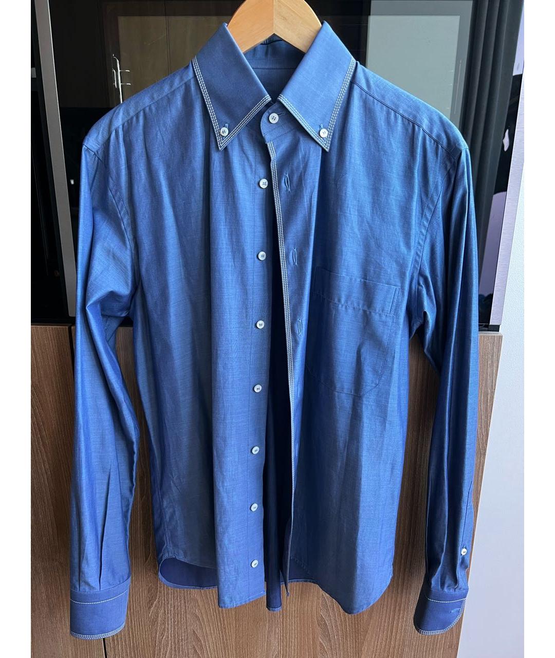 ZILLI Синяя хлопко-шелковая классическая рубашка, фото 9