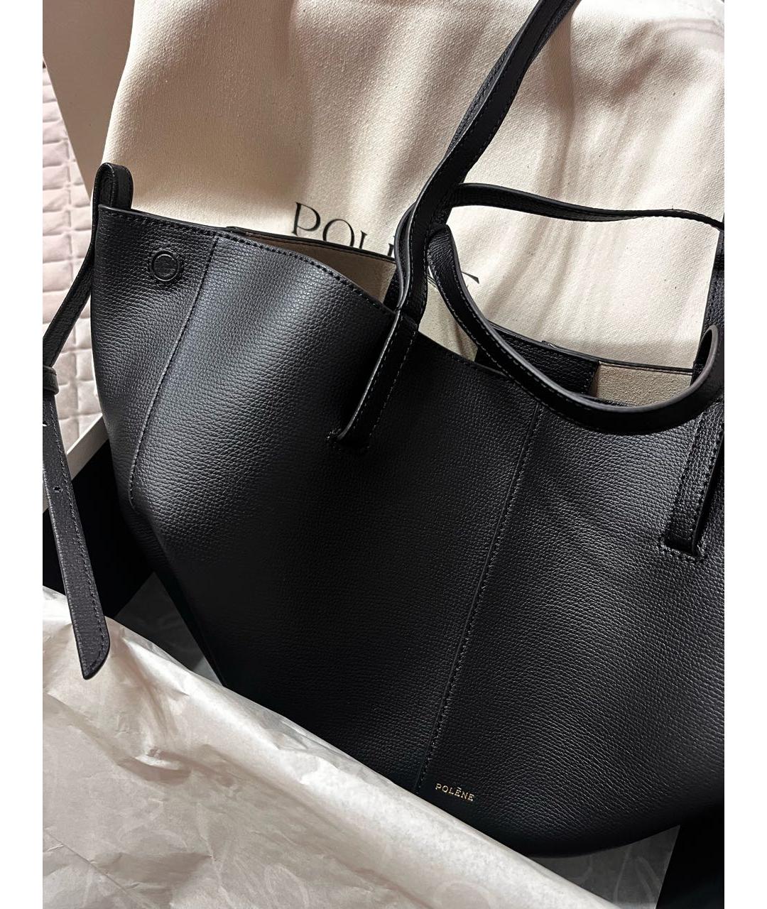 POLENE Черная кожаная сумка тоут, фото 2