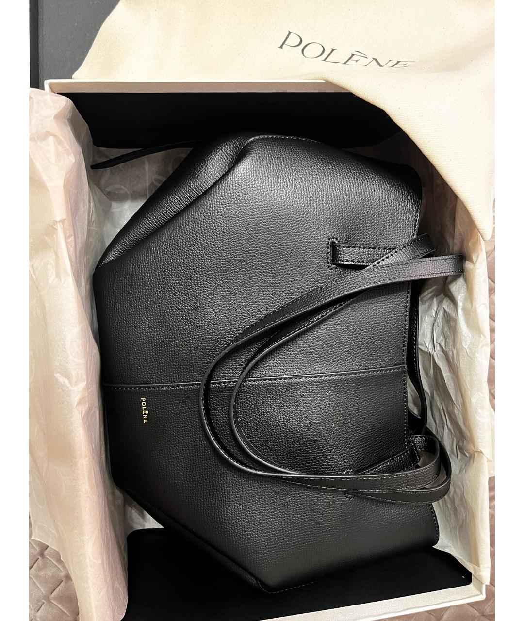 POLENE Черная кожаная сумка тоут, фото 3