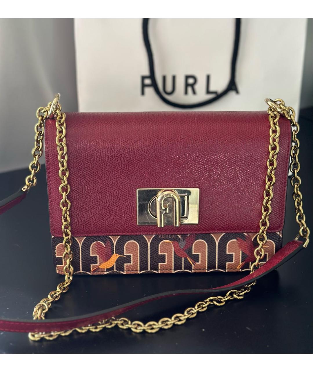 FURLA Бордовая кожаная сумка через плечо, фото 9