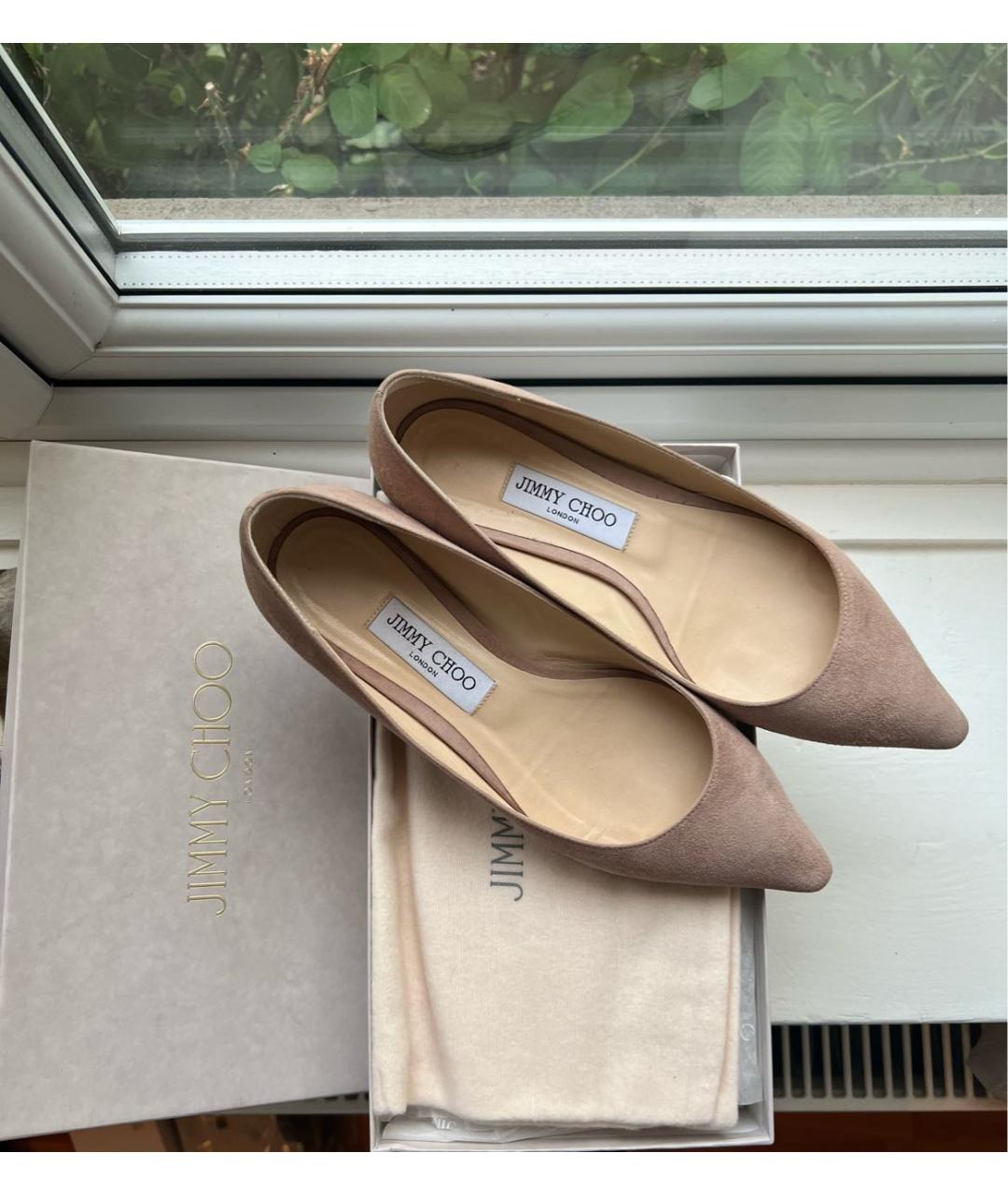JIMMY CHOO Бежевые замшевые балетки, фото 2