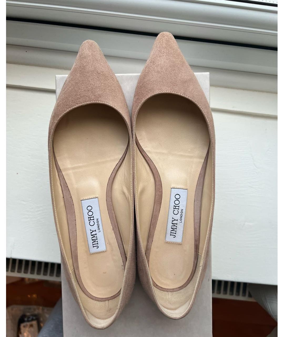 JIMMY CHOO Бежевые замшевые балетки, фото 3