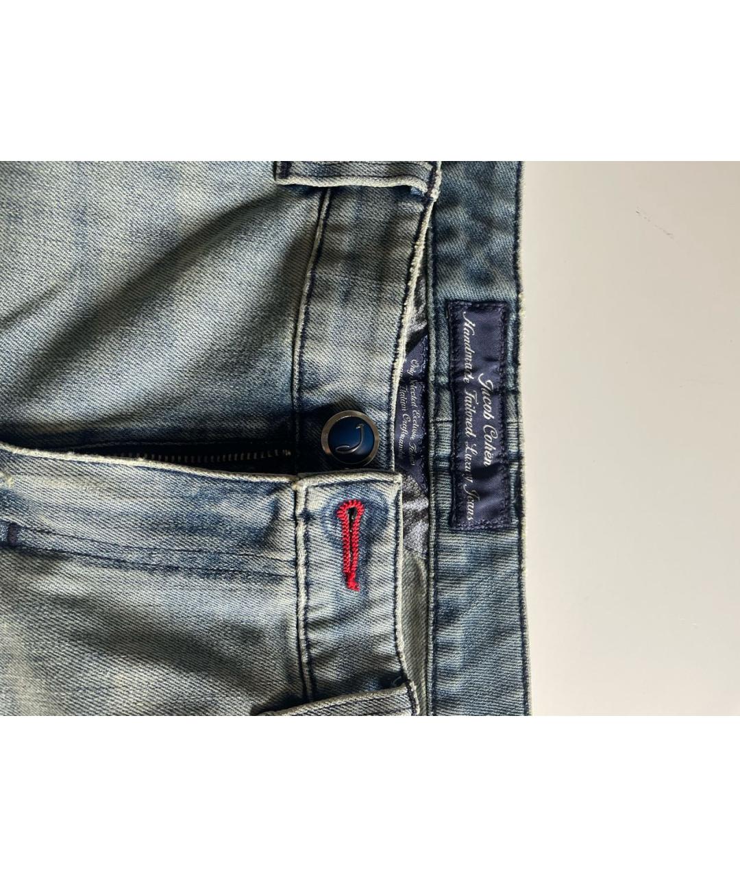 JACOB COHEN Голубые хлопко-эластановые прямые джинсы, фото 3
