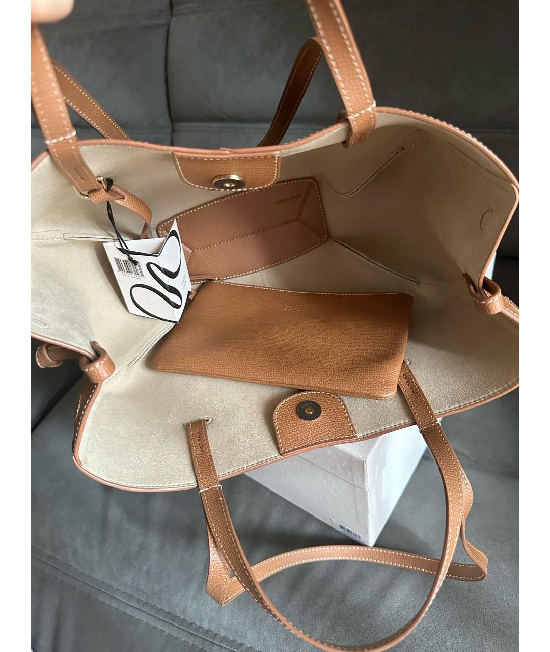 POLENE Коричневая кожаная сумка тоут, фото 5