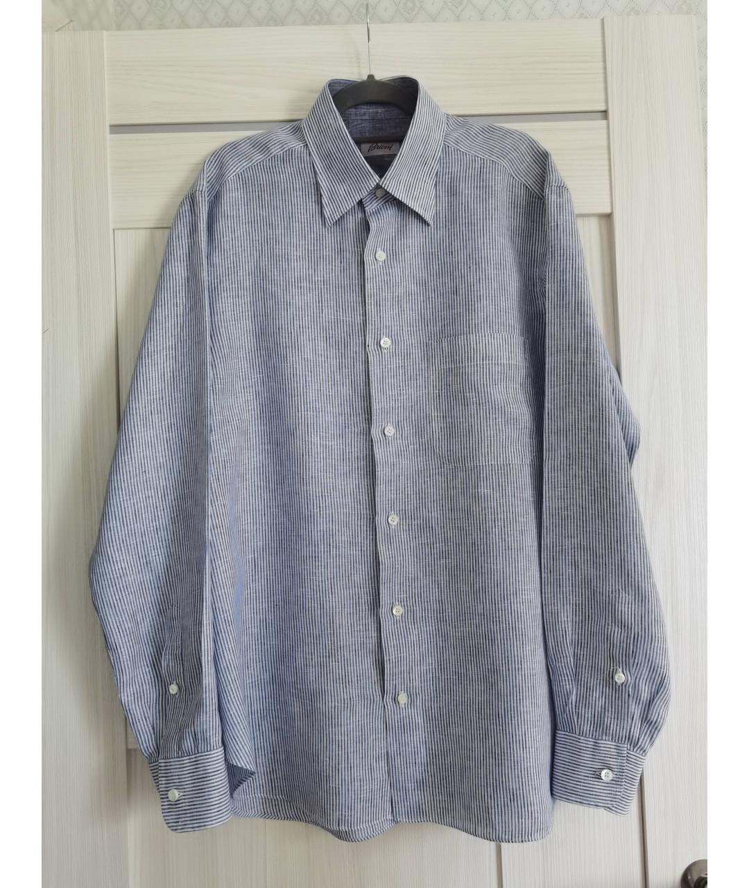 BRIONI Голубая льняная кэжуал рубашка, фото 6