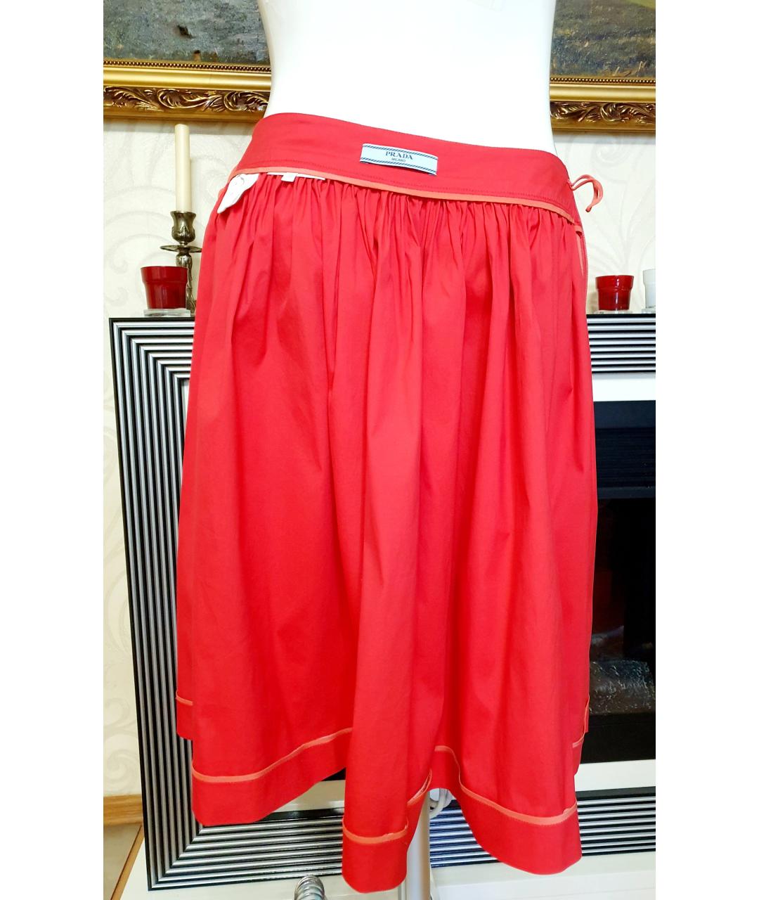 PRADA Красная хлопковая юбка миди, фото 3