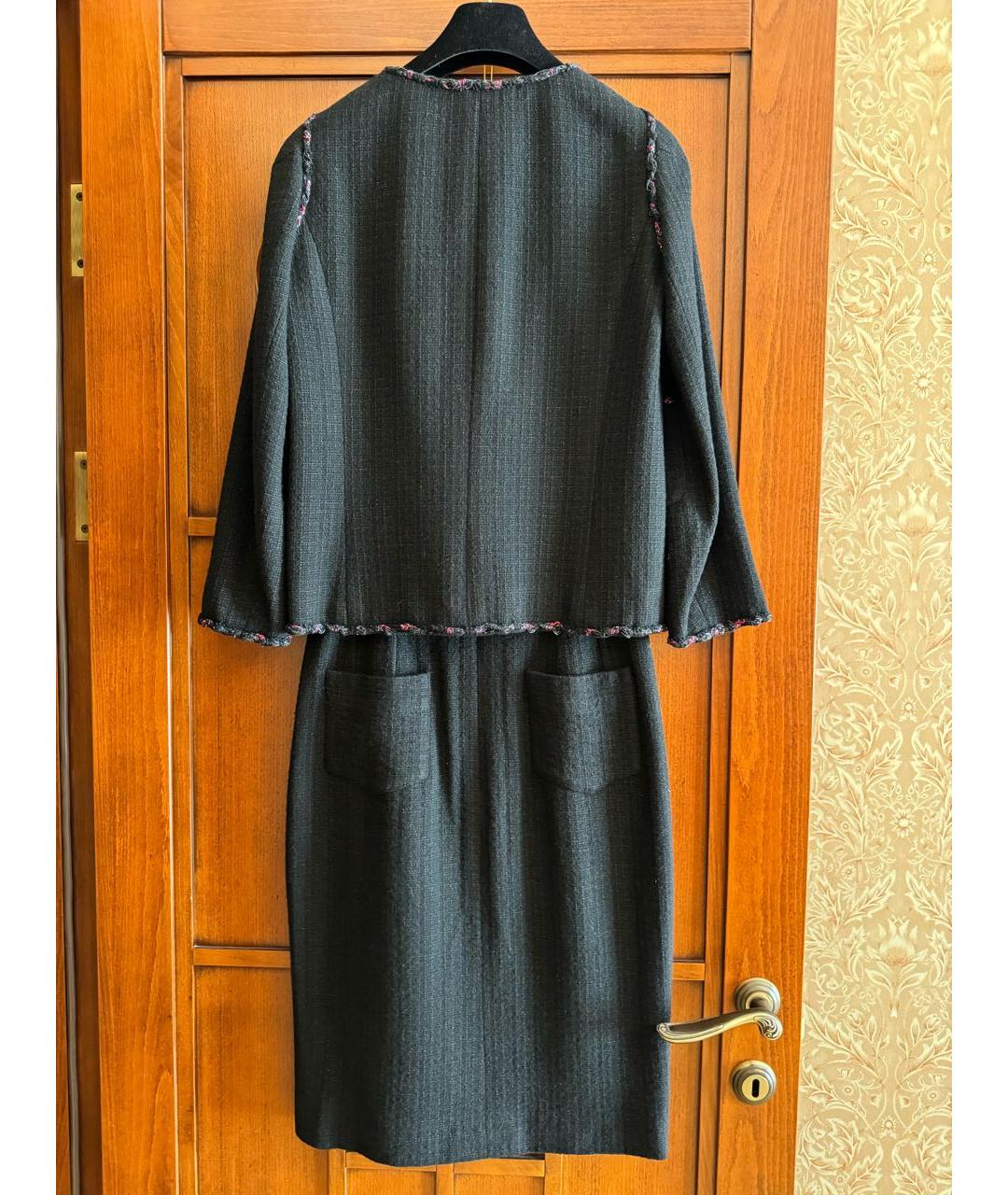 CHANEL PRE-OWNED Черная шерстяная юбка миди, фото 7