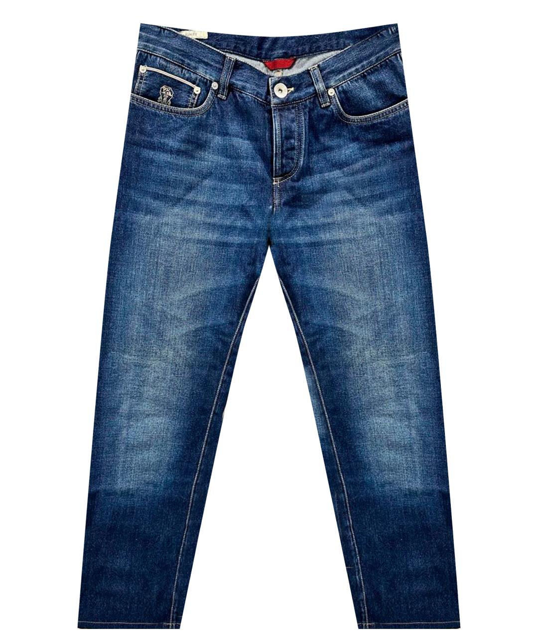 BRUNELLO CUCINELLI Темно-синие хлопковые джинсы скинни, фото 1
