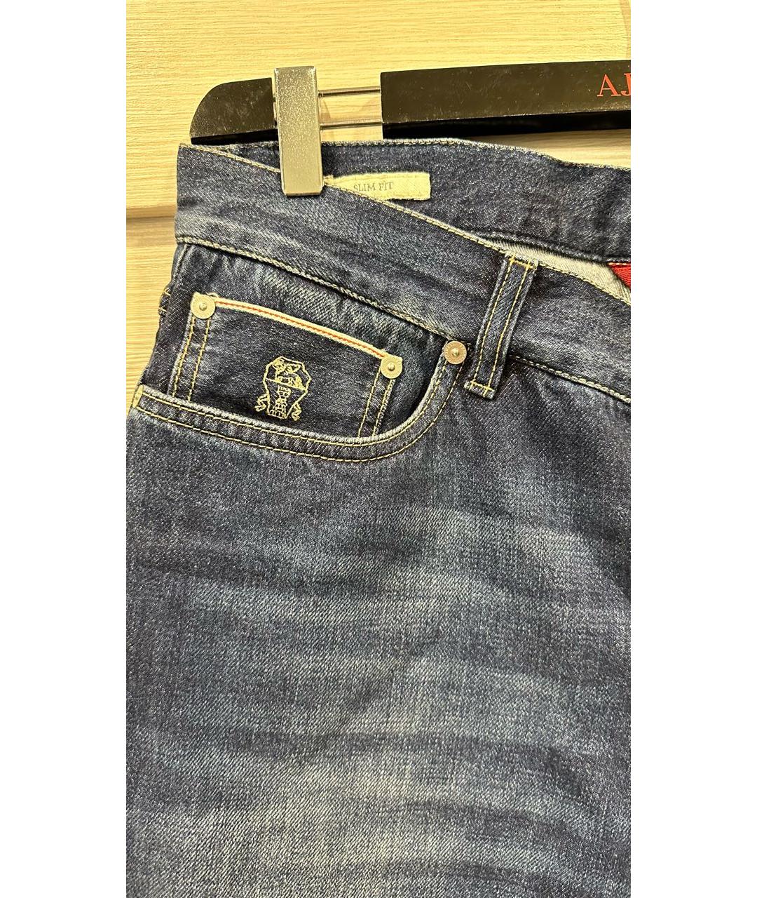 BRUNELLO CUCINELLI Темно-синие хлопковые джинсы скинни, фото 5