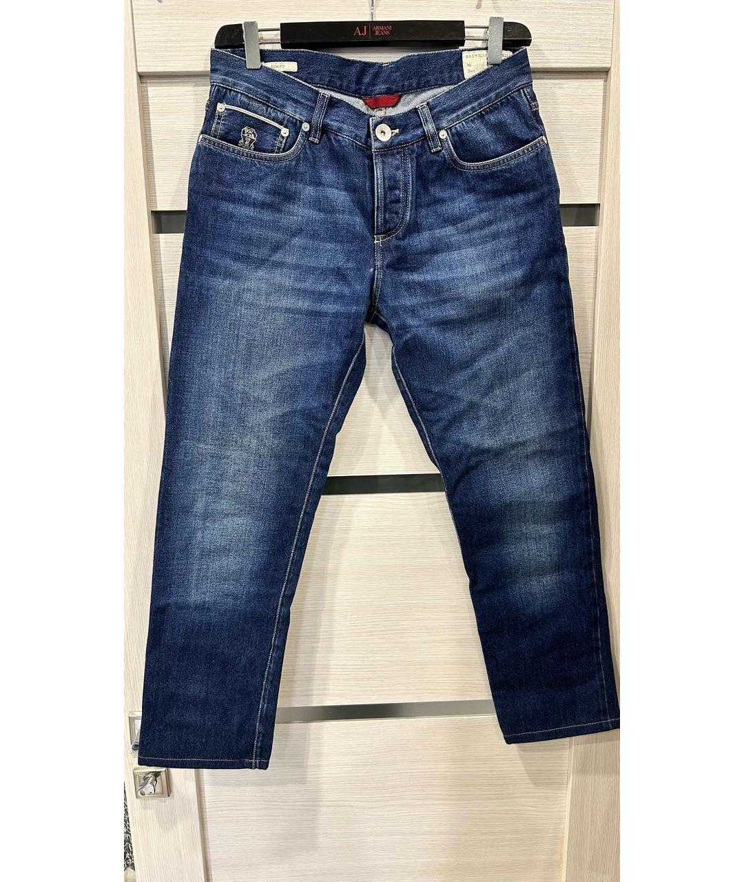 BRUNELLO CUCINELLI Темно-синие хлопковые джинсы скинни, фото 9