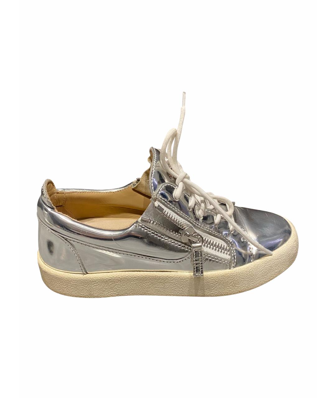 GIUSEPPE ZANOTTI DESIGN Серебряные кожаные кроссовки, фото 1