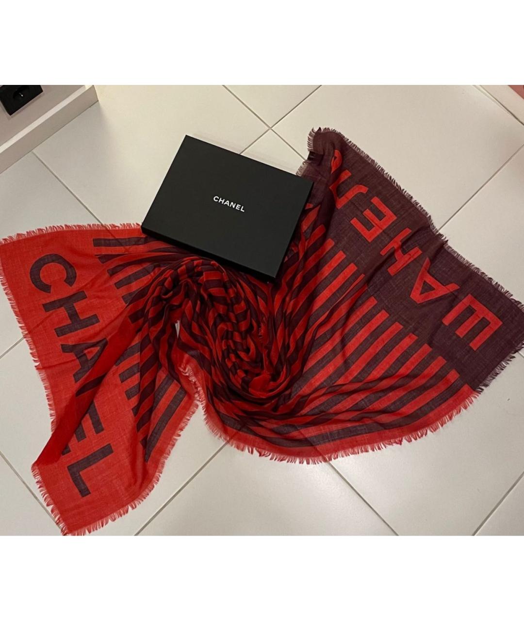 CHANEL PRE-OWNED Красный кашемировый платок, фото 3