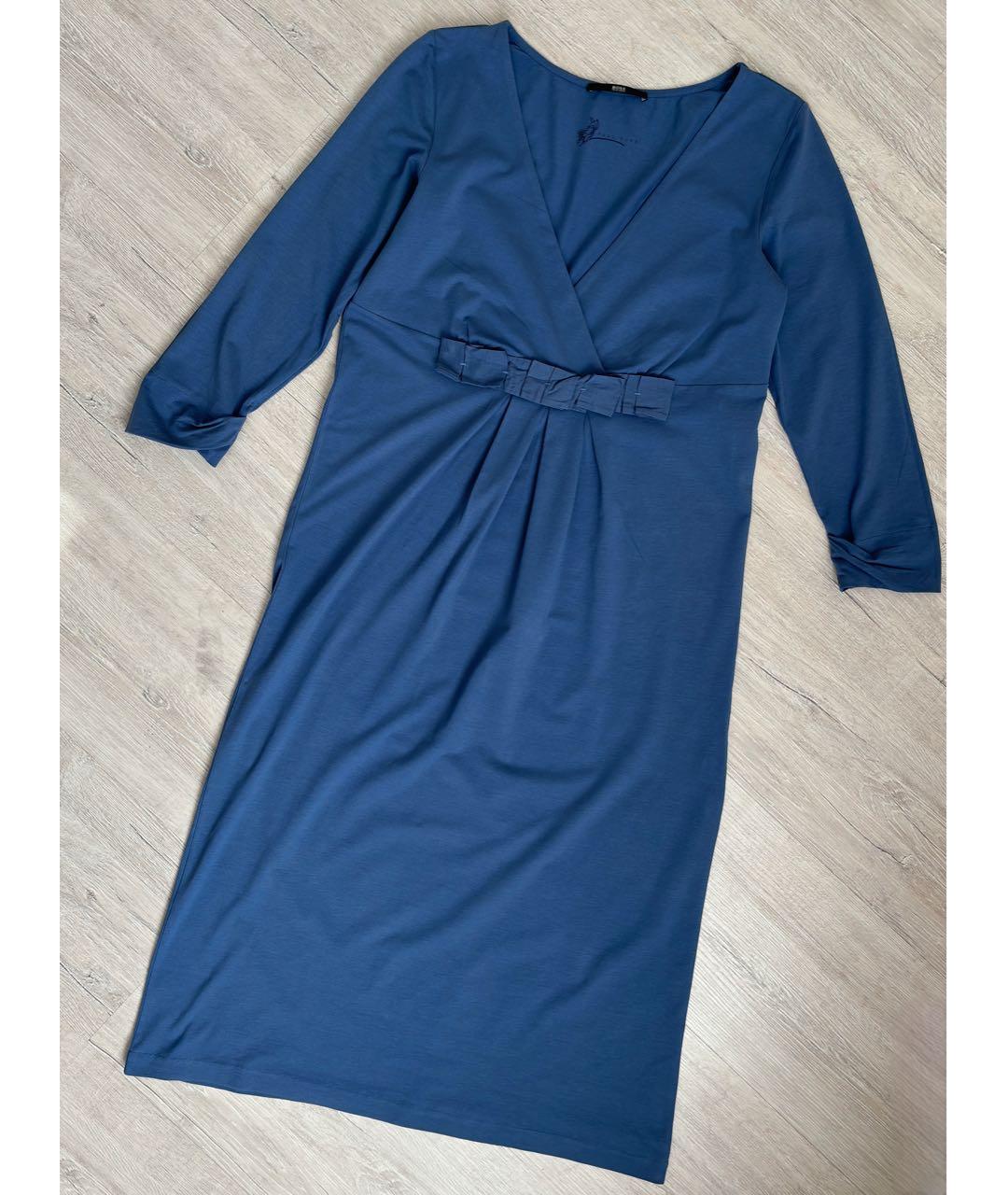 HUGO BOSS Синее хлопко-эластановое повседневное платье, фото 4