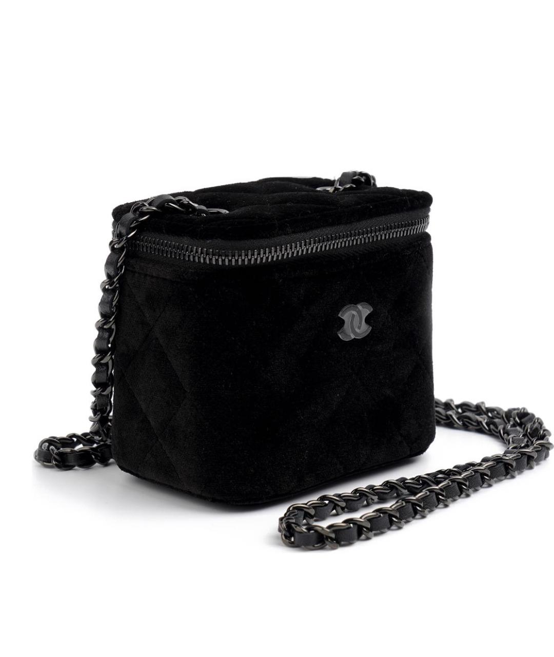 CHANEL PRE-OWNED Черная бархатная сумка через плечо, фото 3