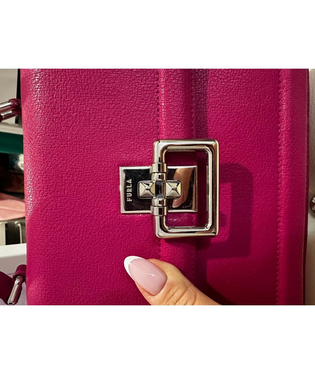 FURLA Розовая кожаная сумка с короткими ручками, фото 8