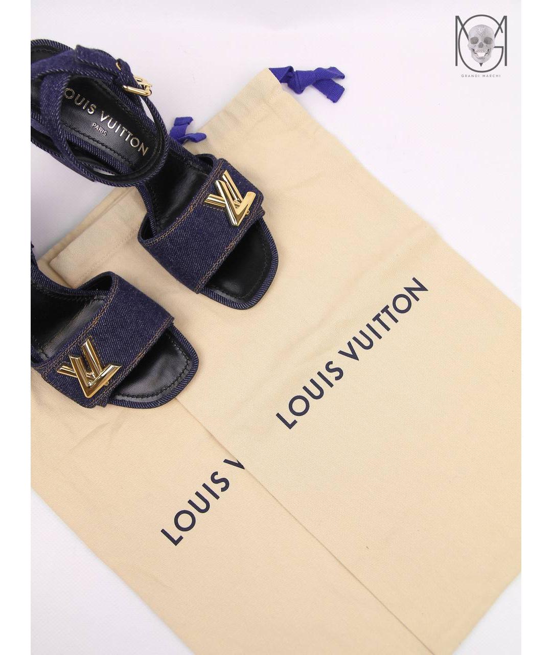 LOUIS VUITTON PRE-OWNED Темно-синие текстильные босоножки, фото 6