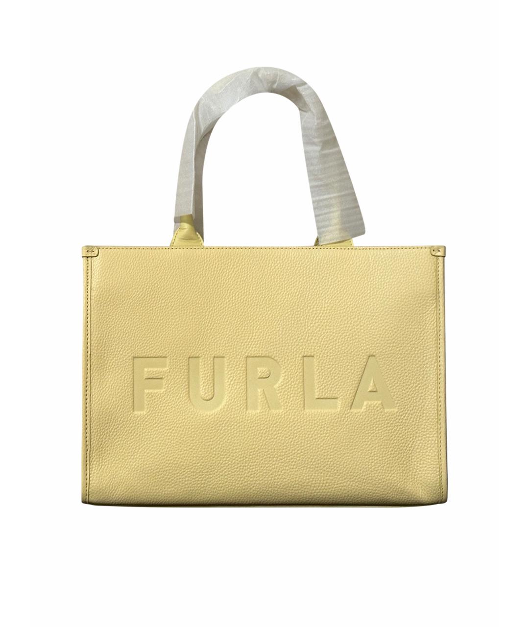 FURLA Желтая кожаная сумка тоут, фото 1