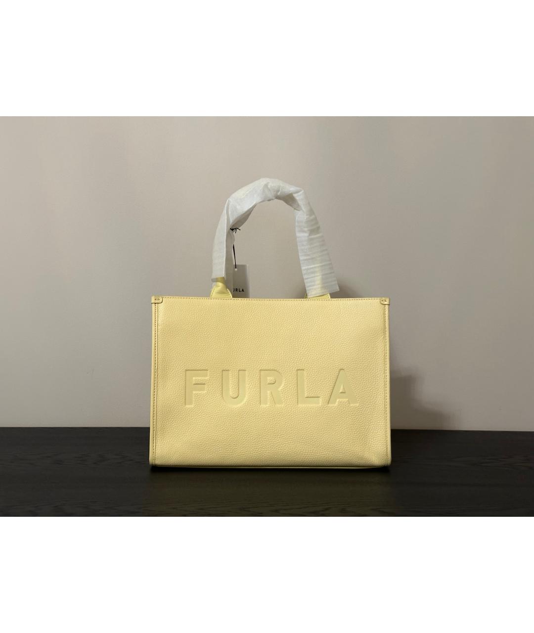 FURLA Желтая кожаная сумка тоут, фото 8