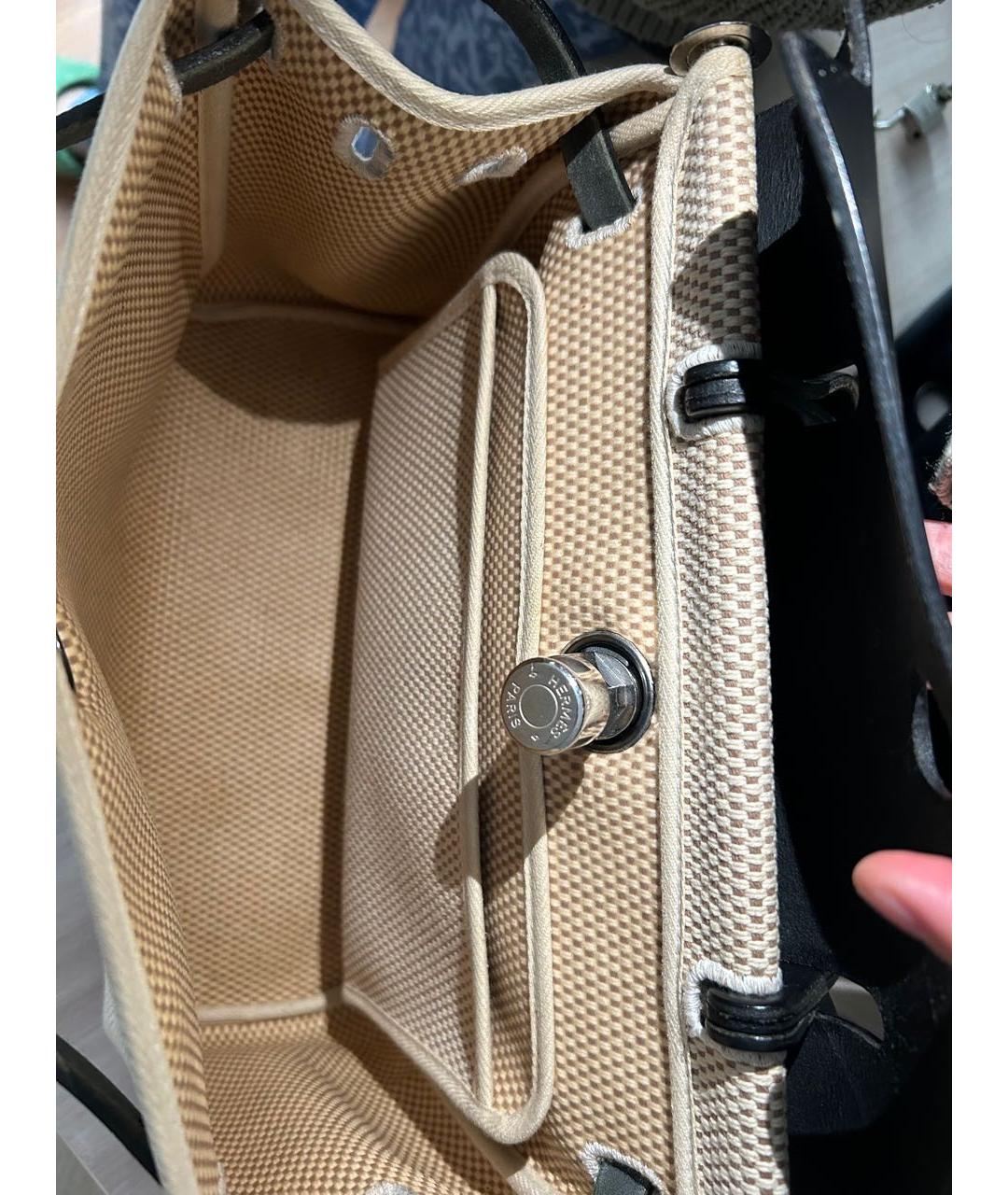 HERMES PRE-OWNED Бежевая тканевая сумка с короткими ручками, фото 4