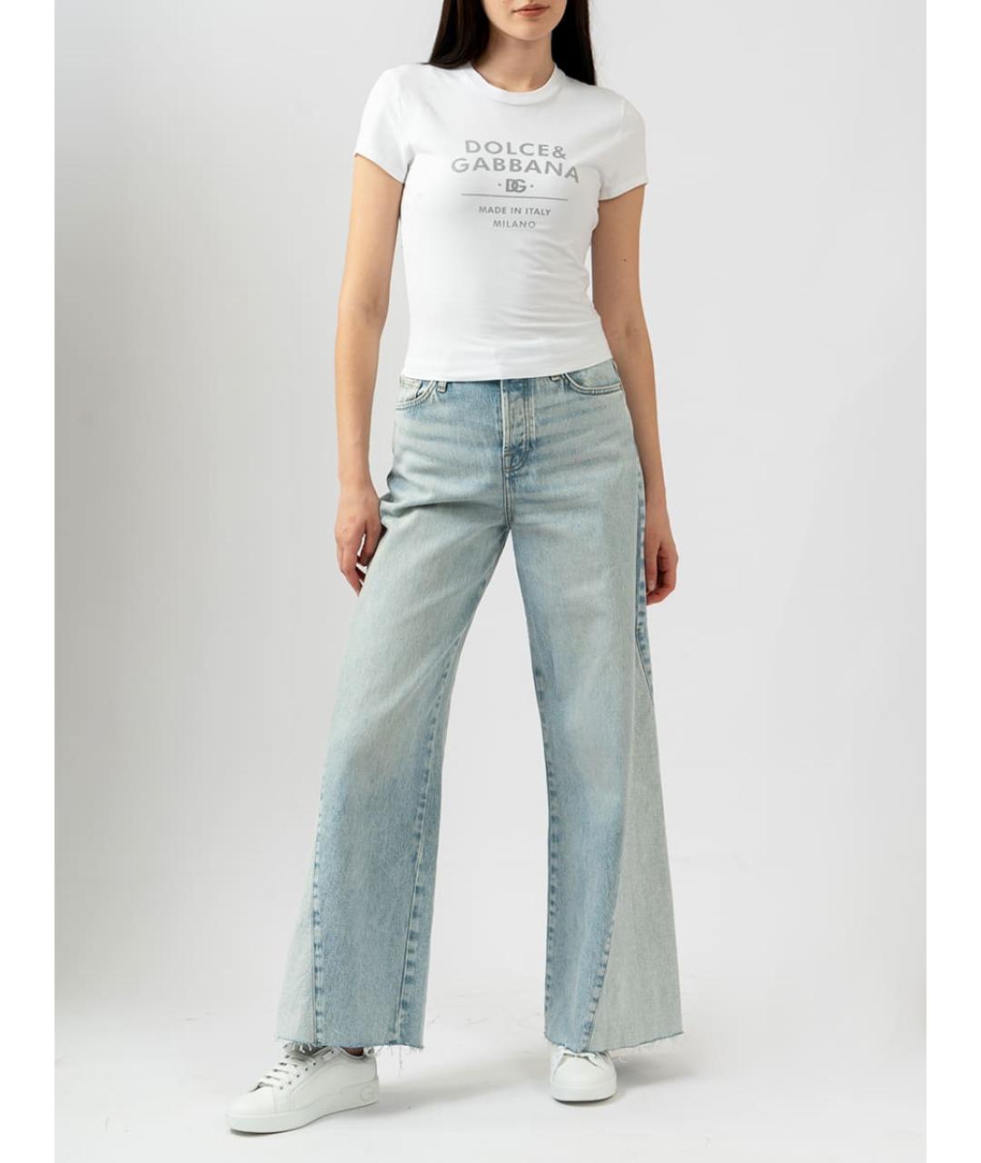 7 FOR ALL MANKIND Голубые хлопковые прямые джинсы, фото 5