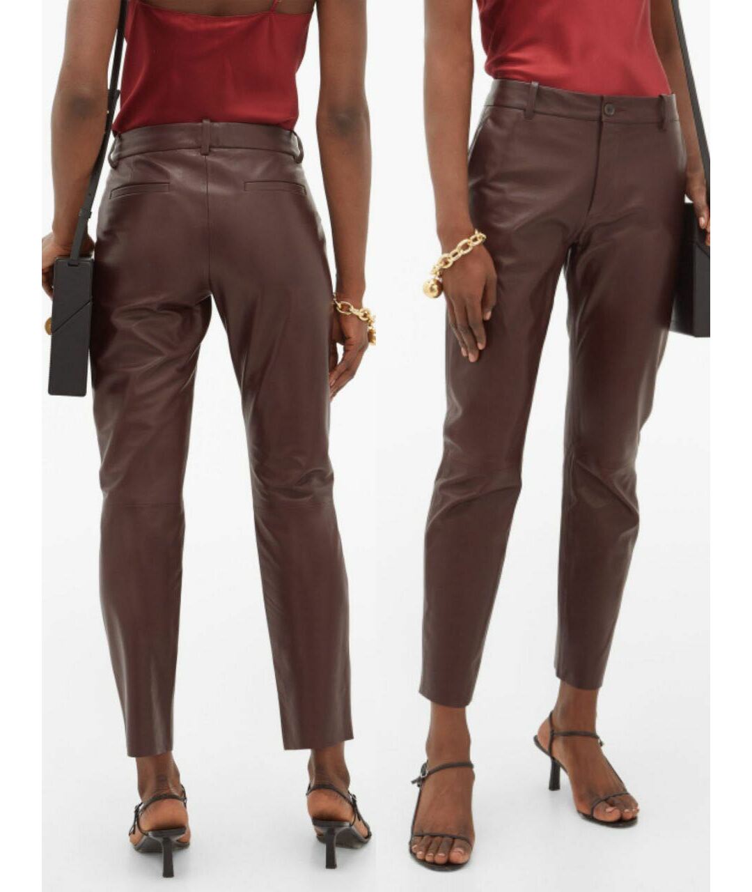 NILI LOTAN Бордовые кожаные прямые брюки, фото 2