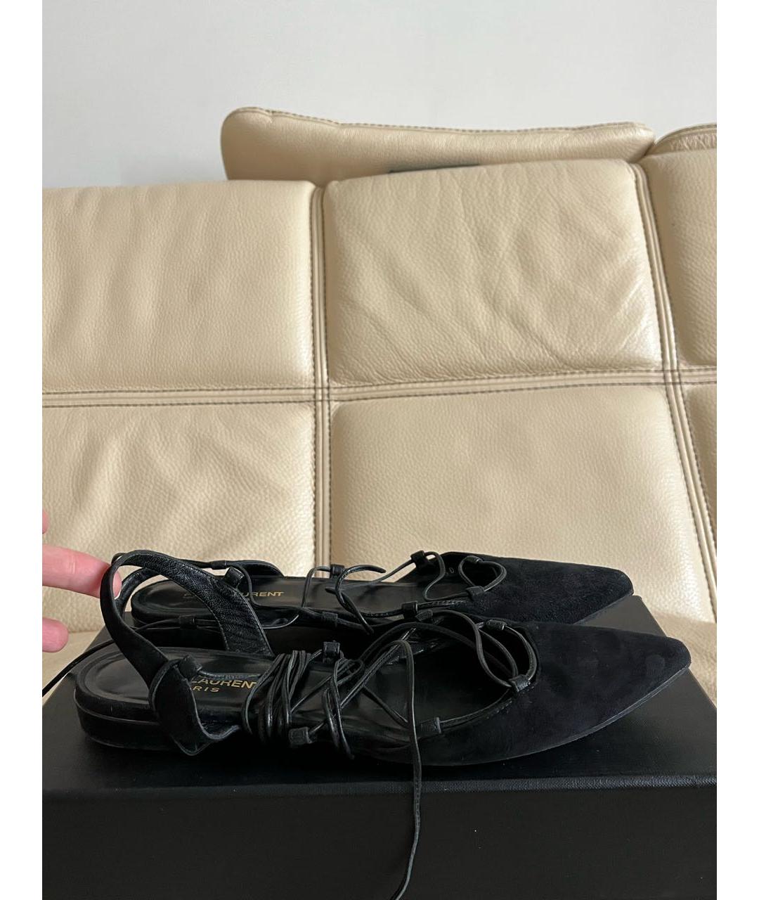 SAINT LAURENT Черные замшевые сандалии, фото 6