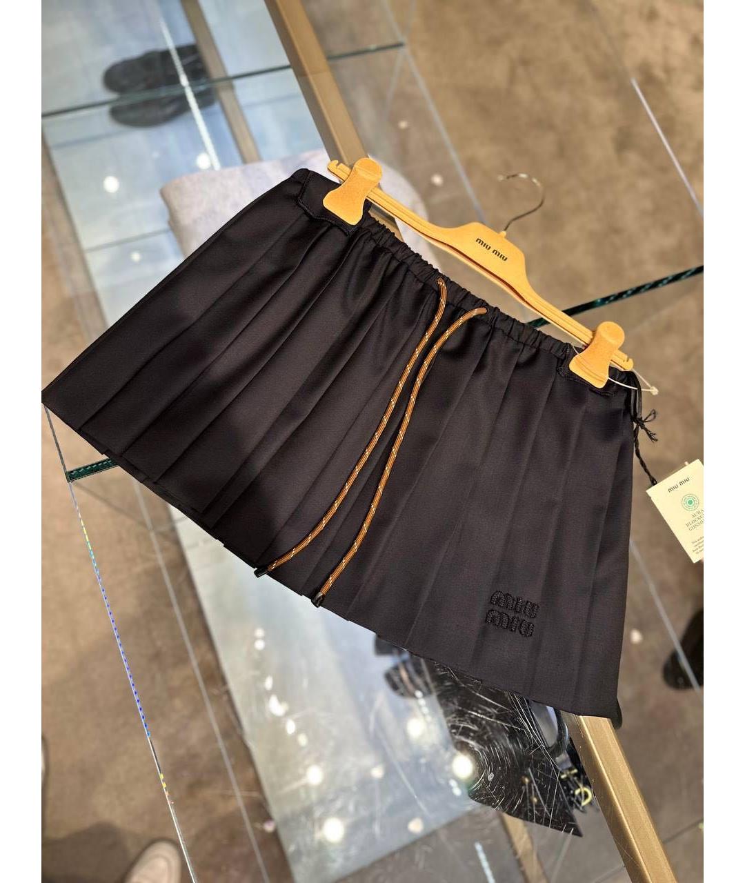 MIU MIU Черная шерстяная юбка мини, фото 4