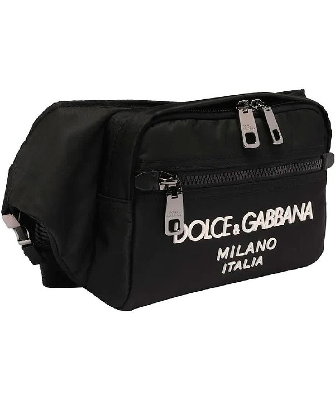 DOLCE&GABBANA Черная тканевая поясная сумка, фото 2