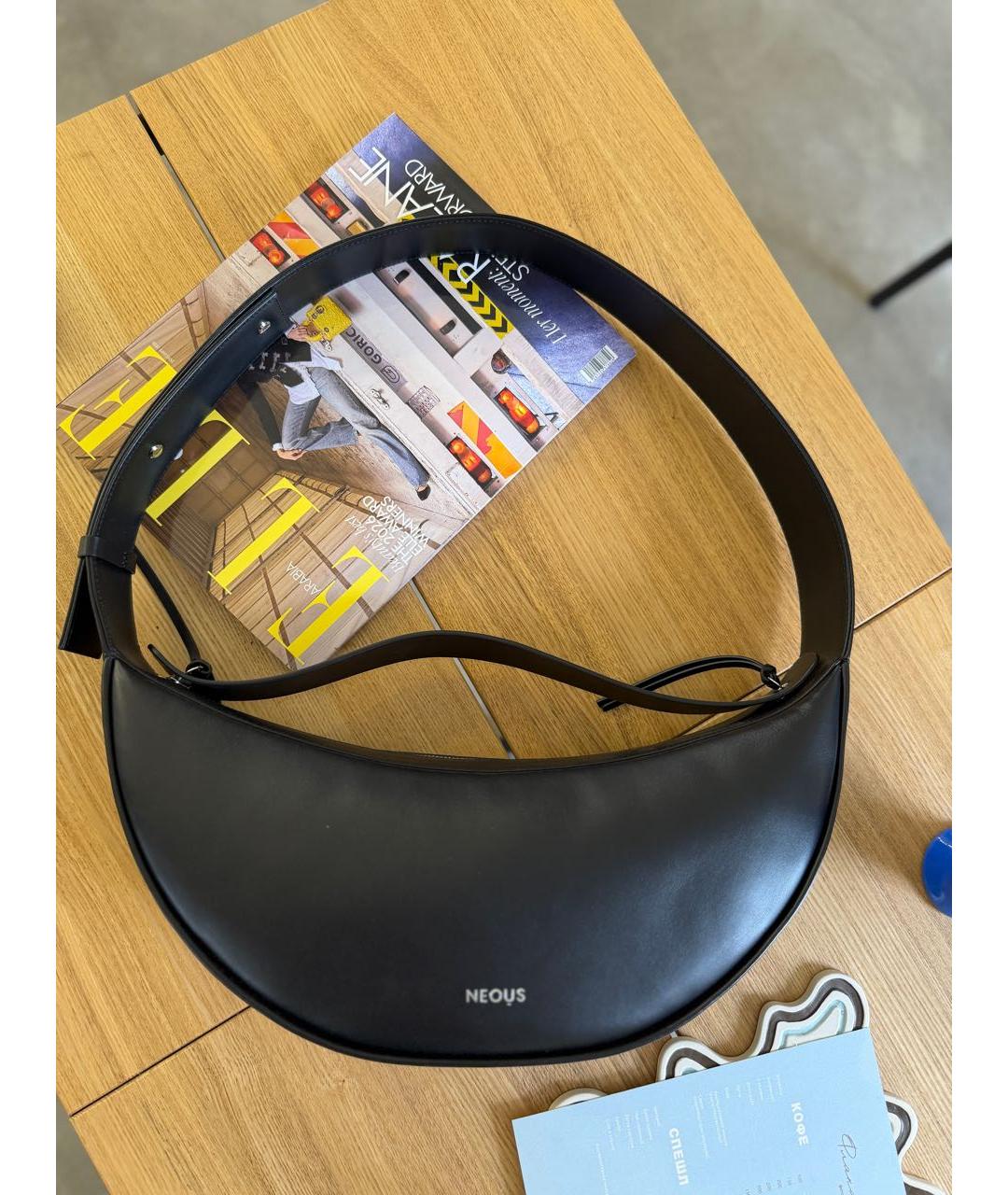 NEOUS Черная кожаная сумка с короткими ручками, фото 2