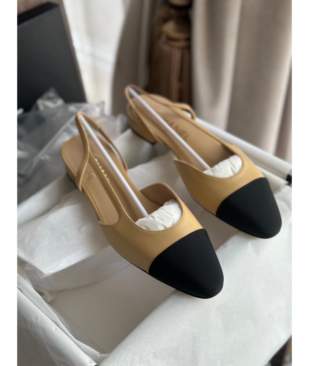 CHANEL Бежевые кожаные балетки, фото 7