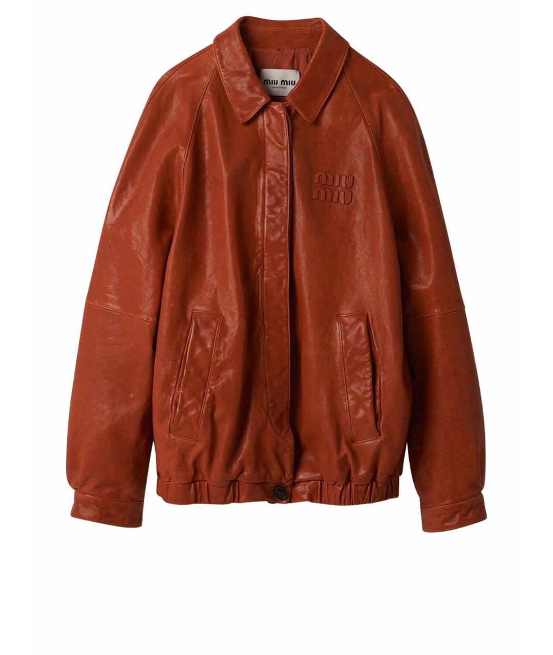 MIU MIU Оранжевая кожаная куртка, фото 1