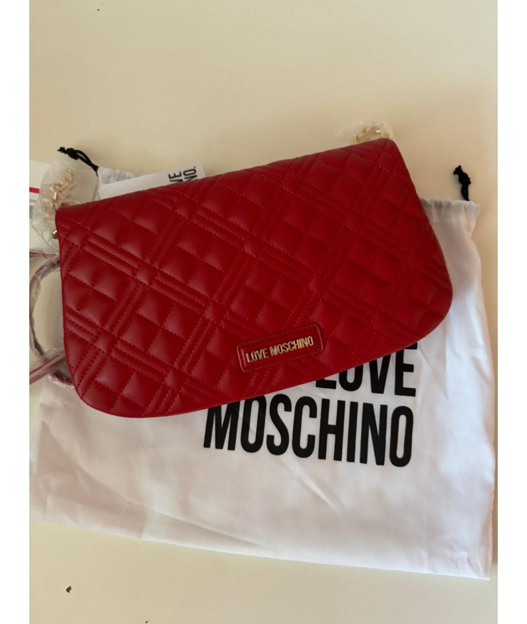 LOVE MOSCHINO Красная кожаная сумка через плечо, фото 4