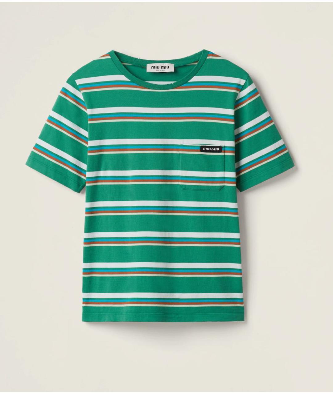 MIU MIU Зеленая хлопковая футболка, фото 3
