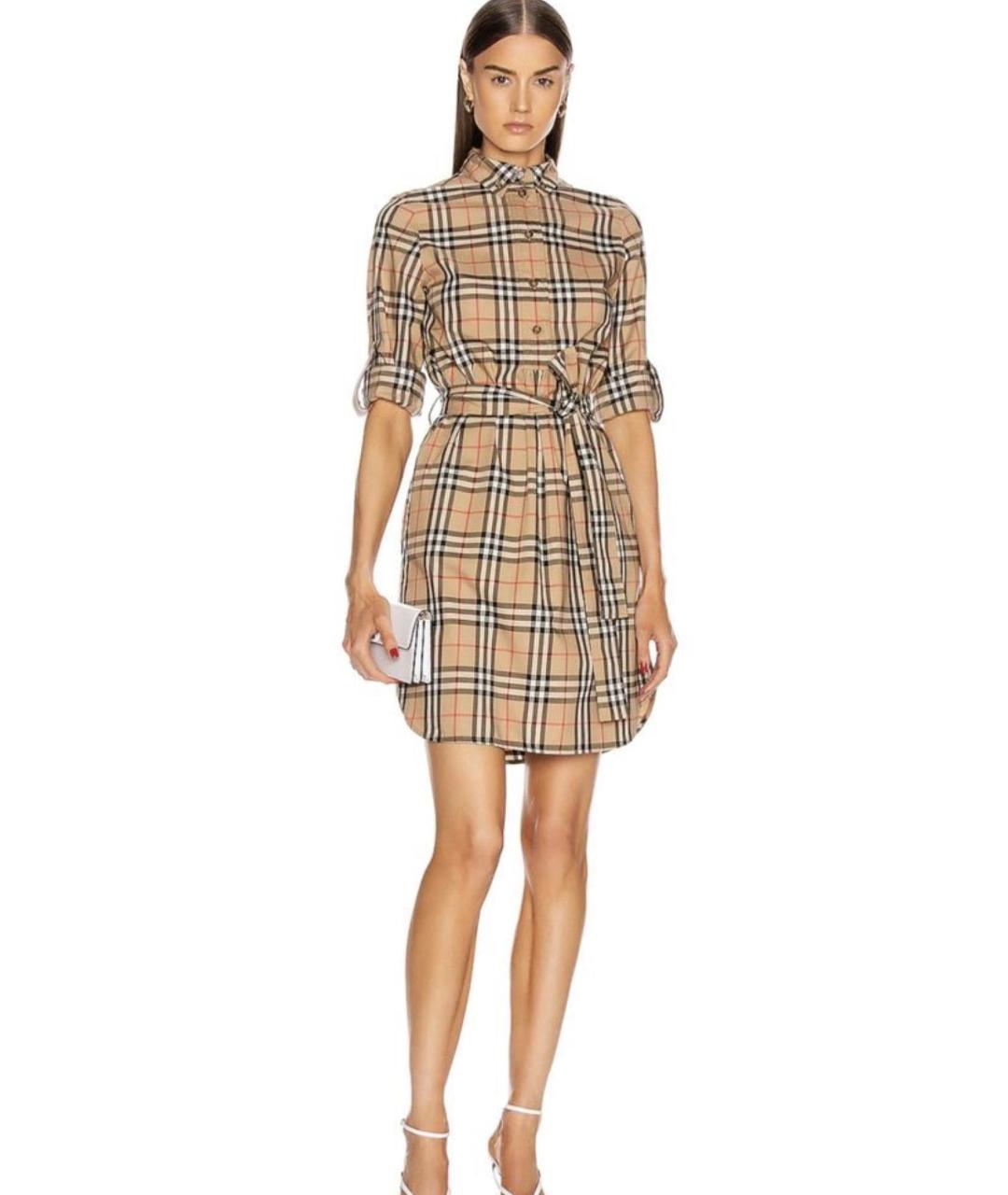 BURBERRY Коричневое хлопковое повседневное платье, фото 8