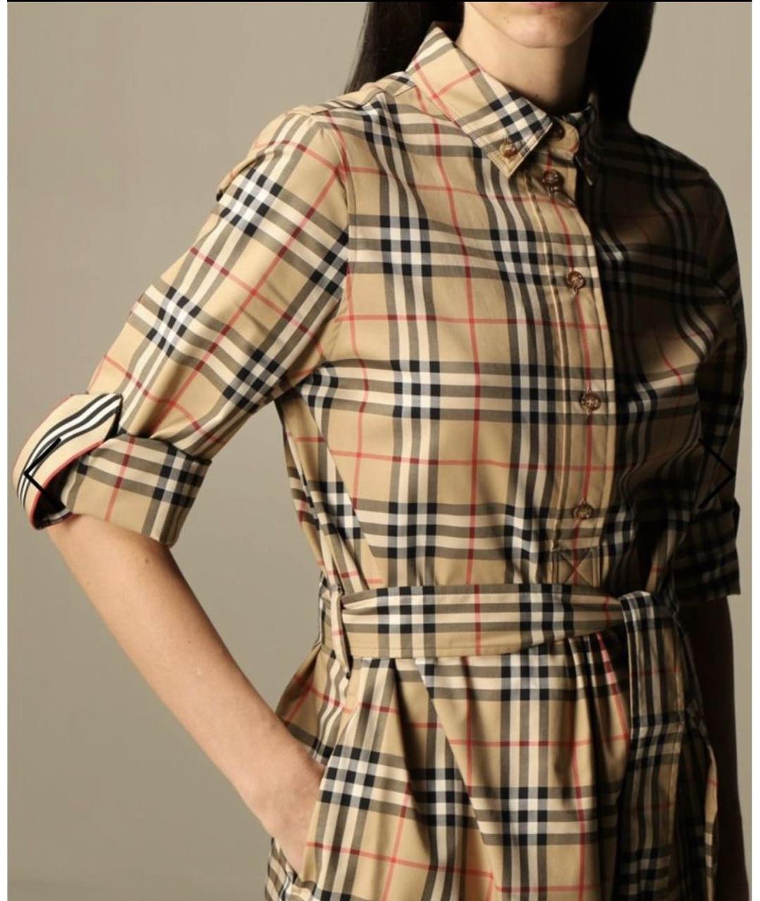 BURBERRY Коричневое хлопковое повседневное платье, фото 7
