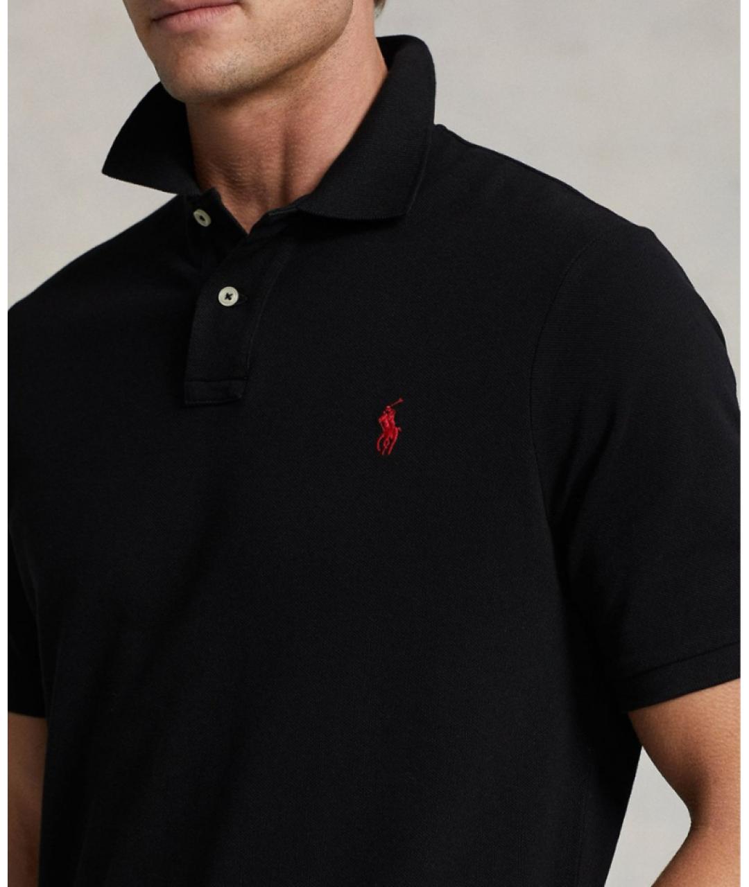POLO RALPH LAUREN Черное хлопковое поло с коротким рукавом, фото 5