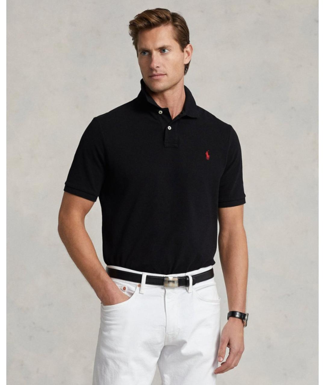 POLO RALPH LAUREN Черное хлопковое поло с коротким рукавом, фото 3