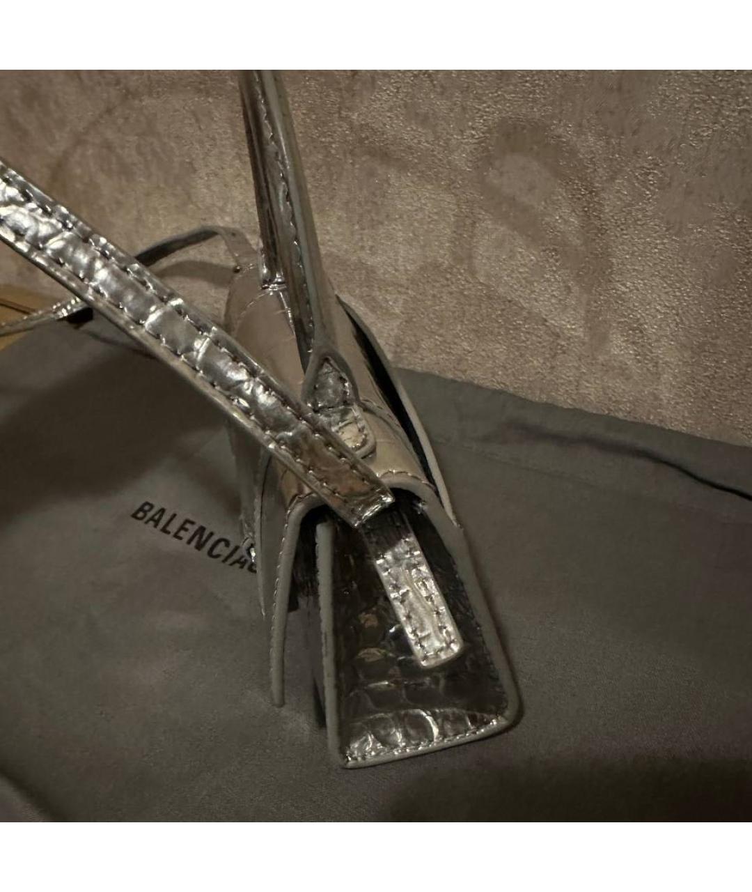 BALENCIAGA Серебряная кожаная сумка с короткими ручками, фото 2