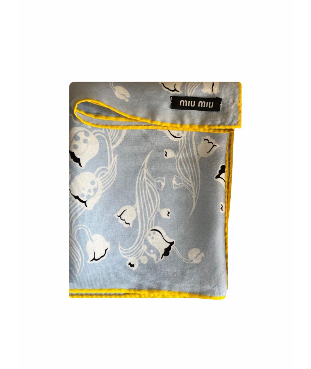 MIU MIU Голубой шелковый платок, фото 1