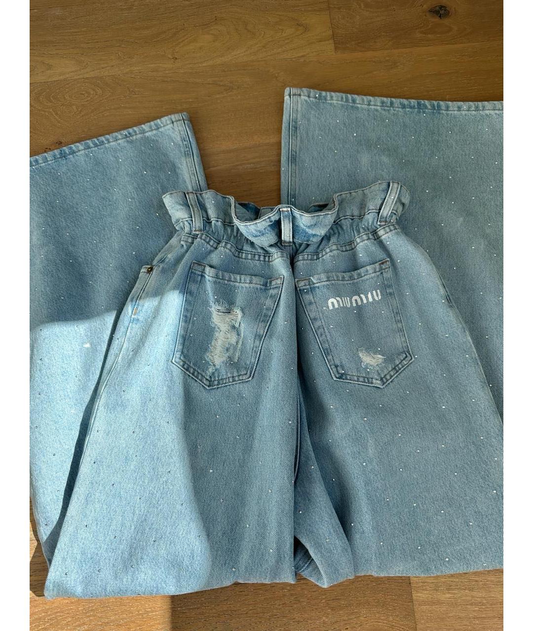 MIU MIU Голубые хлопковые джинсы клеш, фото 3