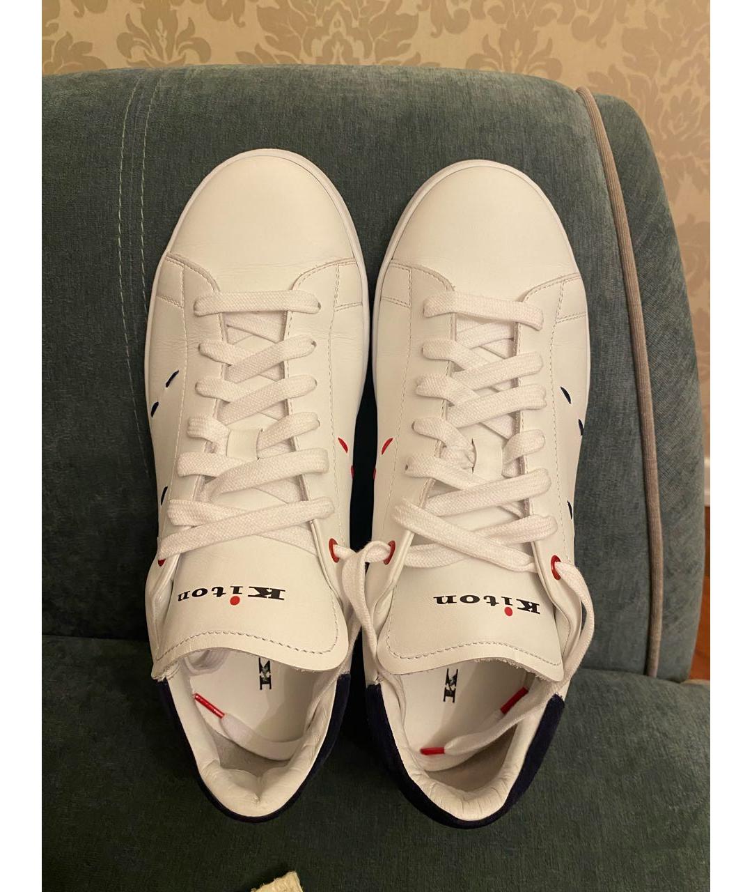 KITON Белые кожаные низкие кроссовки / кеды, фото 5