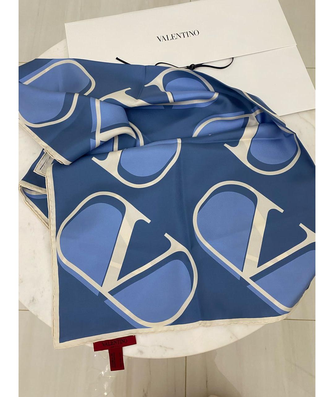VALENTINO Голубой шелковый платок, фото 5