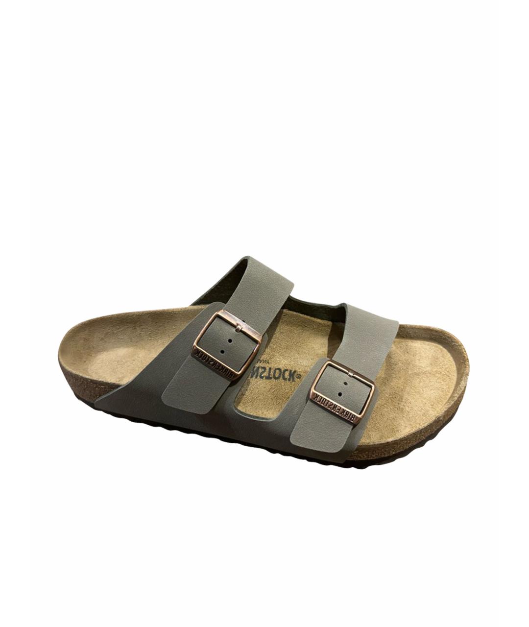 BIRKENSTOCK Антрацитовые кожаные шлепанцы, фото 1