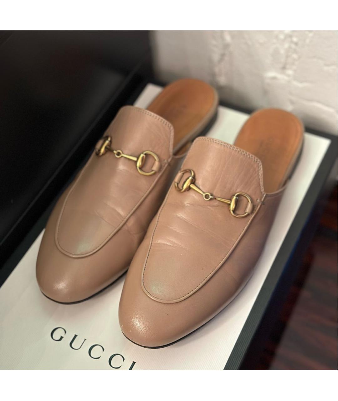 GUCCI Бежевые кожаные мюли, фото 2