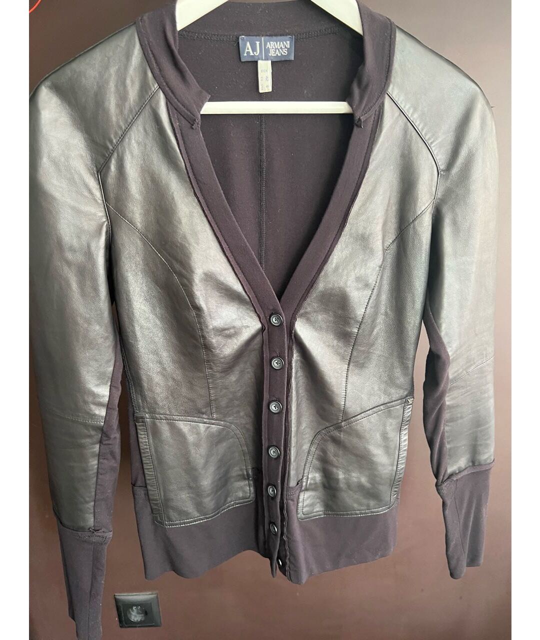 ARMANI JEANS Черный кожаный жакет/пиджак, фото 2