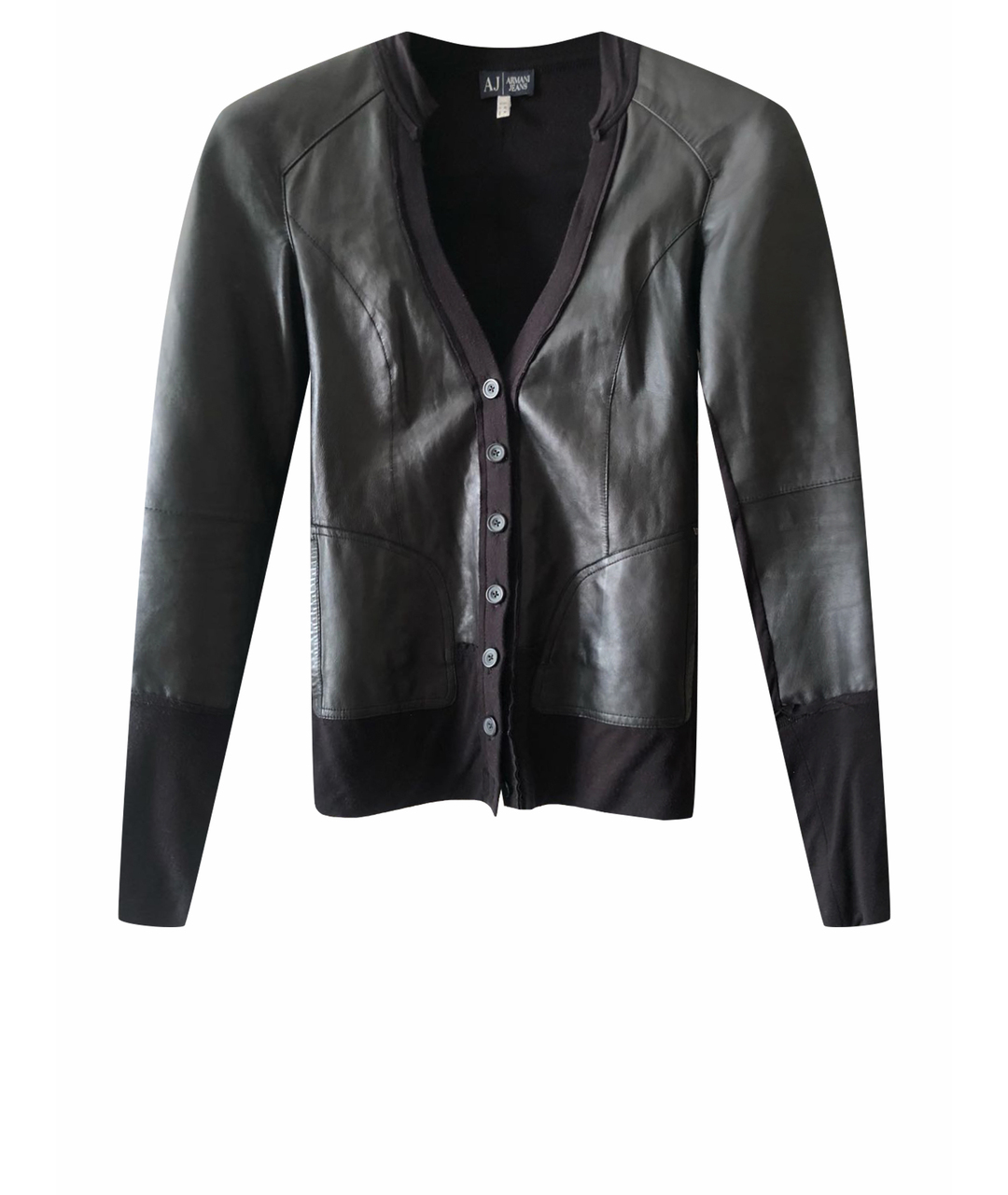 ARMANI JEANS Черный кожаный жакет/пиджак, фото 1